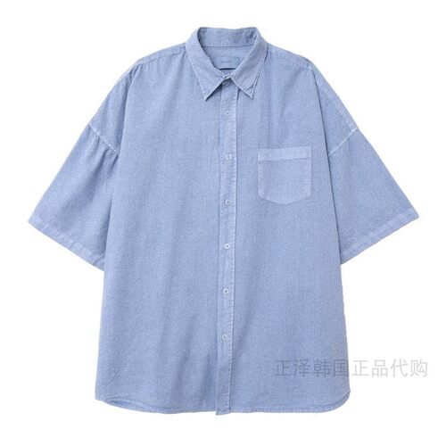 韩国GRASS/DS代购 26夏男女装短袖纯棉纯色百搭纽扣纹理外套衬衫
