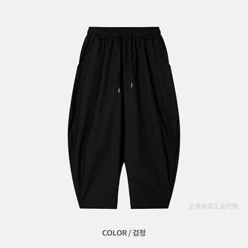 韩国正品PEACOCK 26夏男女同款松紧抽绳透气百搭弯刀裤哈伦长裤