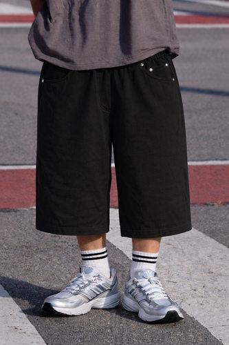 韩国GRASS/DS代购 26夏男女同款纯棉短裤宽松松紧铆钉工装五分裤