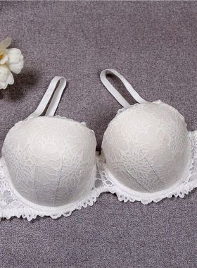 欧美性感女内衣白色上托女胸罩蕾丝文胸上薄下厚舒适聚拢乳罩75D