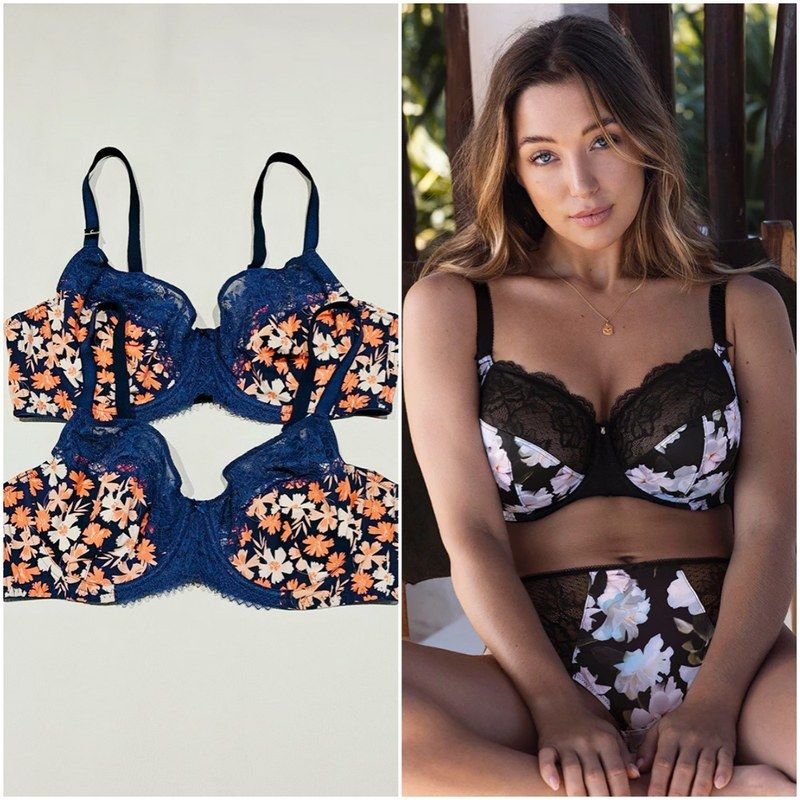 欧美大码85-95DEF性感钢圈上托防下垂文胸印花蕾丝显胸小内衣代发