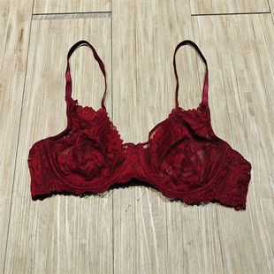 西班牙oysho家本命年性感红色蕾丝钢圈上托薄款文胸大胸显小内衣