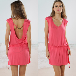 欧美海滩渡假裙比基尼沙滩裙显瘦罩衣V领无袖背心连衣裙防晒罩衫
