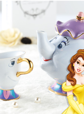 茶煲太太美女与野兽Mrs. Potts陶瓷镀金茶壶卡通生日礼物茶壶套装