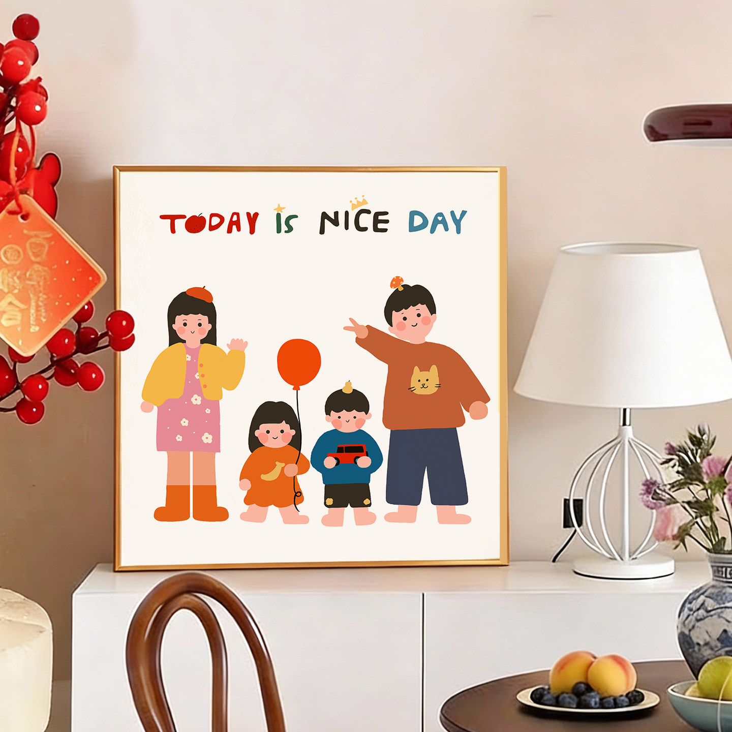 一家三口family卡通家庭装饰画现代简约客厅卧室挂画可爱人物餐厅