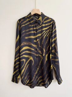 EQ家 重磅弹力缎斑纹印花加厚质感 长袖衬衫女士上衣