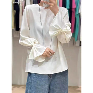 22姆米弹力重绉真丝立体喇叭袖 别致上衣女设计感衬衣简约高级 衬衫