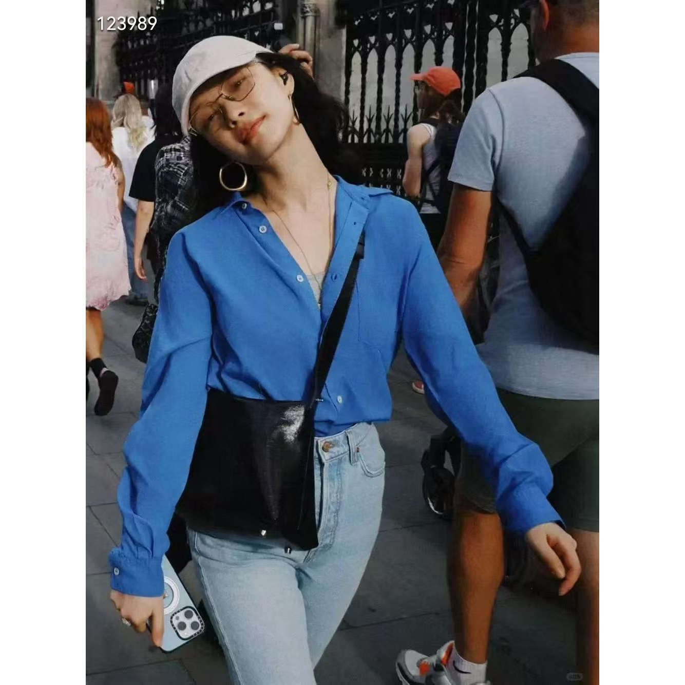 倪妮同款重磅真丝双绉蓝色衬衫