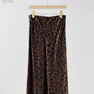 25年春夏季 豹纹印花真丝缎面松紧腰半身裙高腰显瘦A字裙女 新款