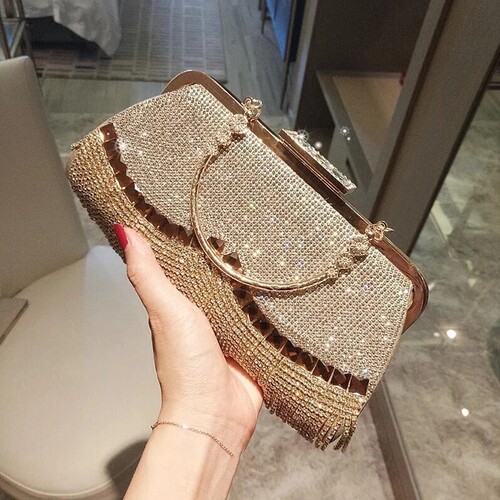 Women Wedding Clutch Bag Tassel Handbag Evening Party Purse
