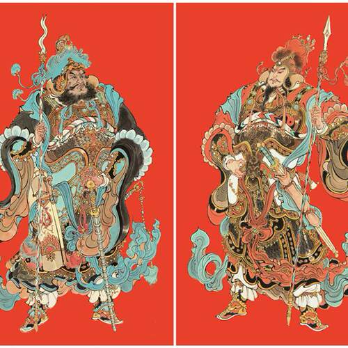 云中工作室第五版门神陈岱青作品宣纸本四色复刻年画收藏临摹国画