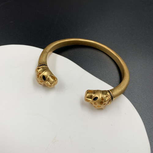 中古素圈黄铜手镯 豹子头个性设计感手镯 西洋简约新潮开口手镯