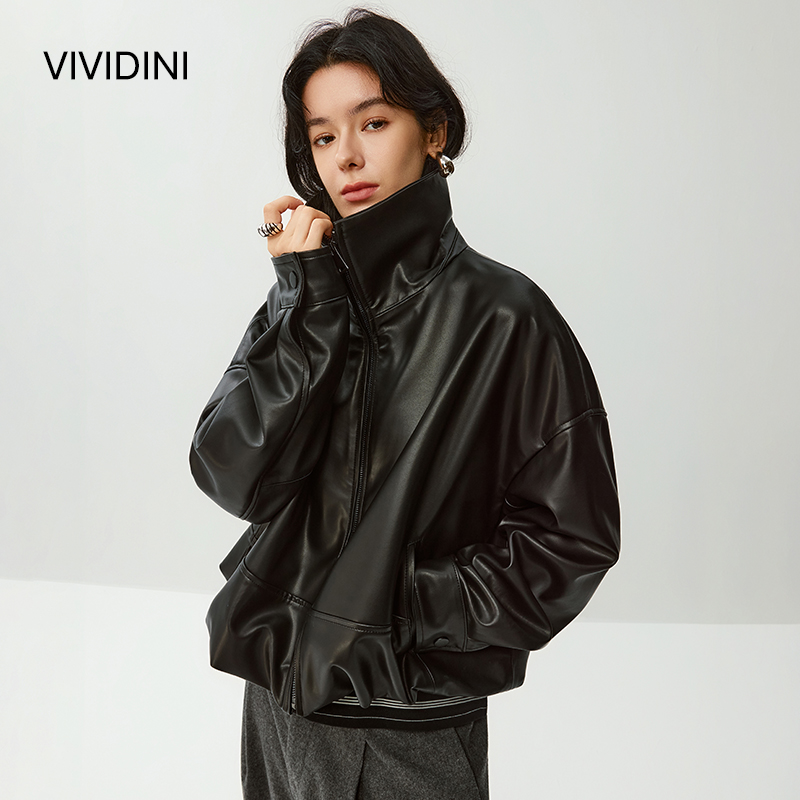 VIVIDINI 休闲女士百搭单皮皮衣