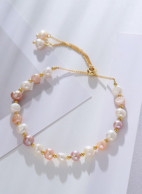 巴洛克淡水珍珠水晶手链手串ins小众设计感韩国网红手工串珠手镯