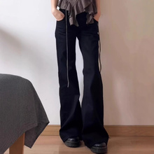 大码美式辣妹黑色低腰阔腿微喇牛仔裤女早秋宽松百搭直筒喇叭裤子