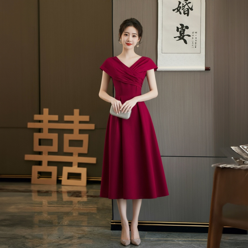 高级气质一字肩敬酒服新娘小个子