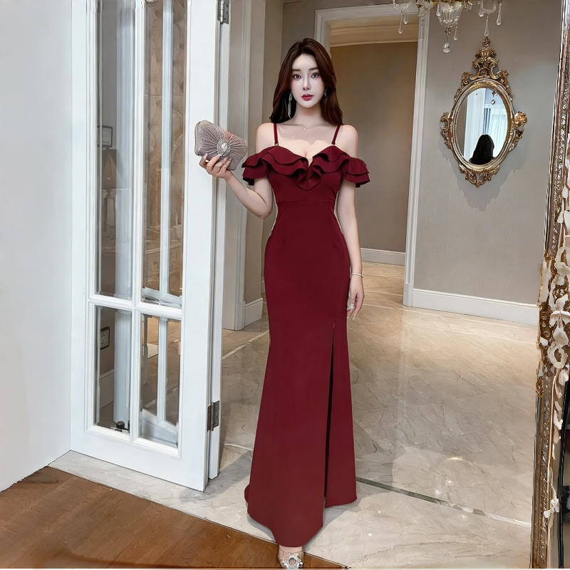 夜店足浴技师鱼尾裙高级感桑拿性感连衣裙女足疗工作服开叉晚礼服