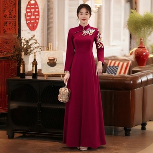 新款外嫁女回娘家统一服装红色礼仪颁奖迎宾旗袍大合唱团演出服女