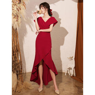 敬酒服新娘2026新款红色修身鱼尾裙高级感订婚结婚小个子晚礼服女