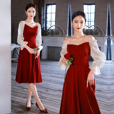 法式红色甜美连衣裙女