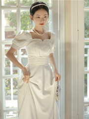 领证登记小白裙2024新款夏季短袖结婚晚礼服小个子修身显瘦连衣裙