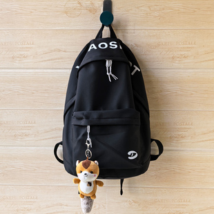 书包男生双肩包女生简约百搭字母新款大学生高中生初中生黑色背包