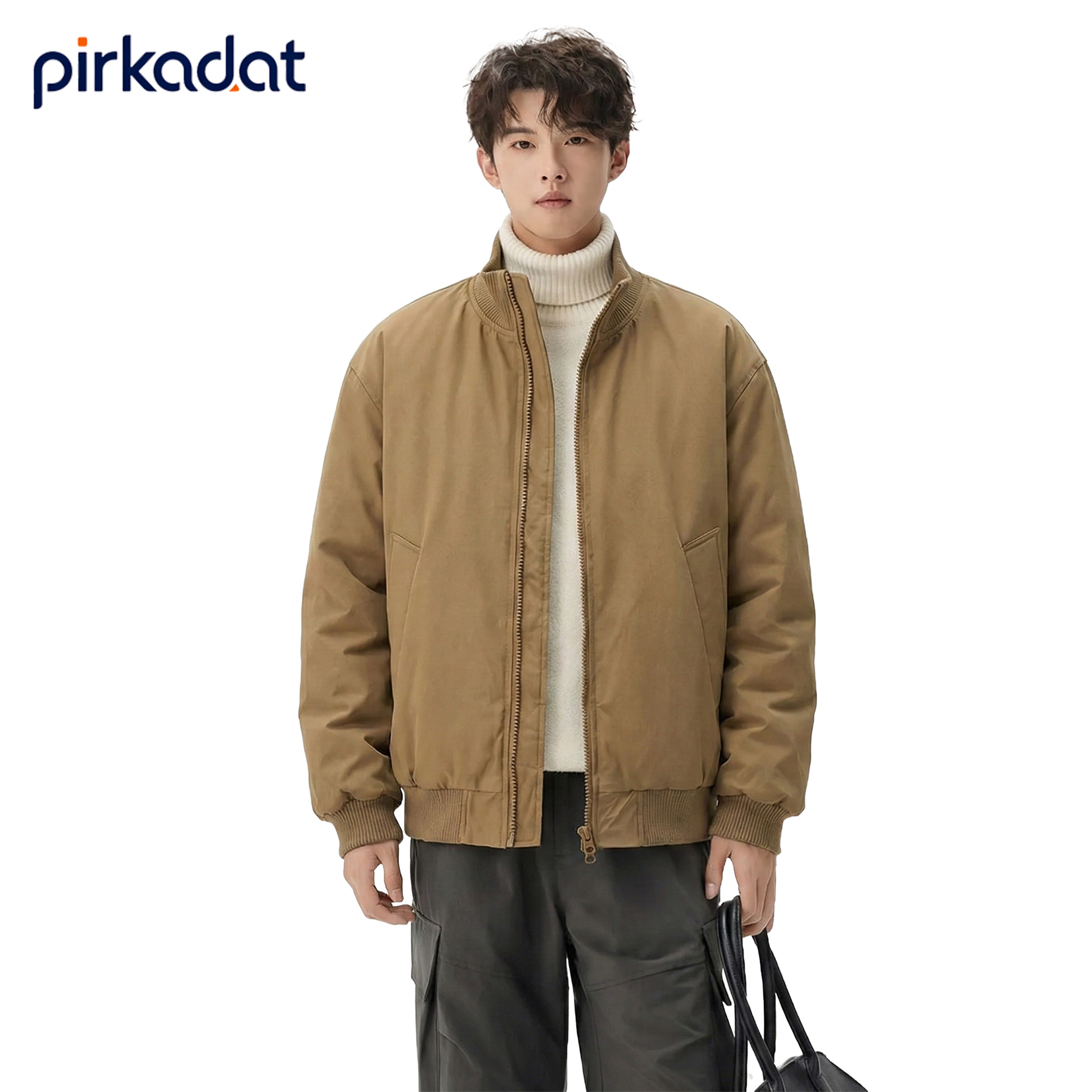 PIRKADAT美式cleanfit复古立领短款羽绒服男保暖夹克外套男女同款