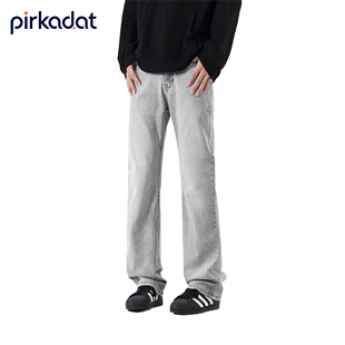 PIRKADAT牛仔裤男生款修身直筒冬季vibe美式高街微喇裤子男女同款