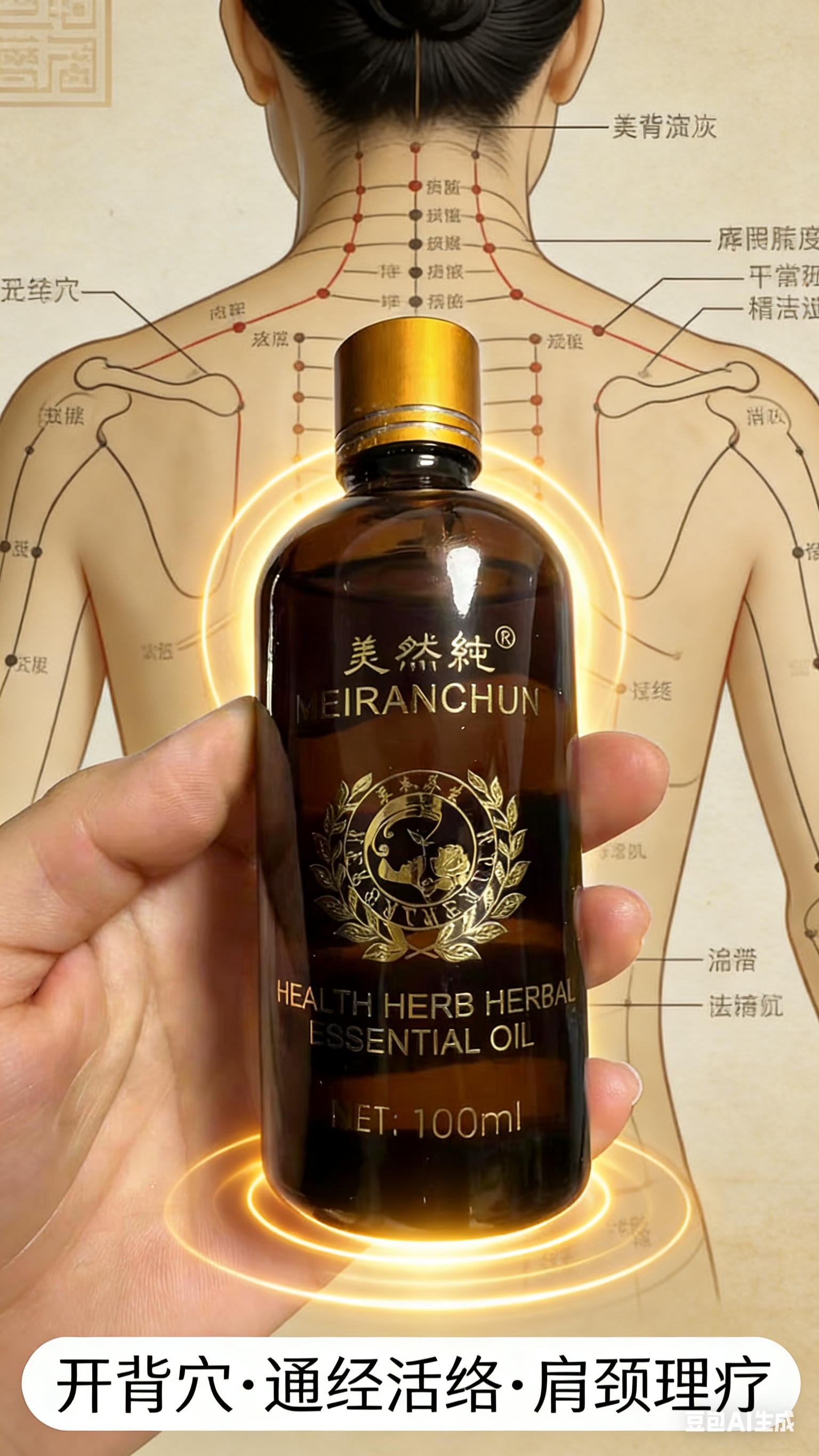 美然纯精油100ml开背穴按摩精油通经活络全身体开背肩颈推拿理疗