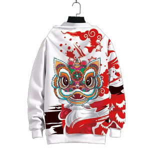 国潮卫衣男秋季醒狮舞狮子外套2025新款宽松连帽情侣装加绒上衣潮