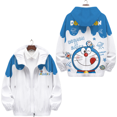 2025新款夹克外套男哆啦A梦cos服痛衣大码加肥连帽开衫青少年上衣