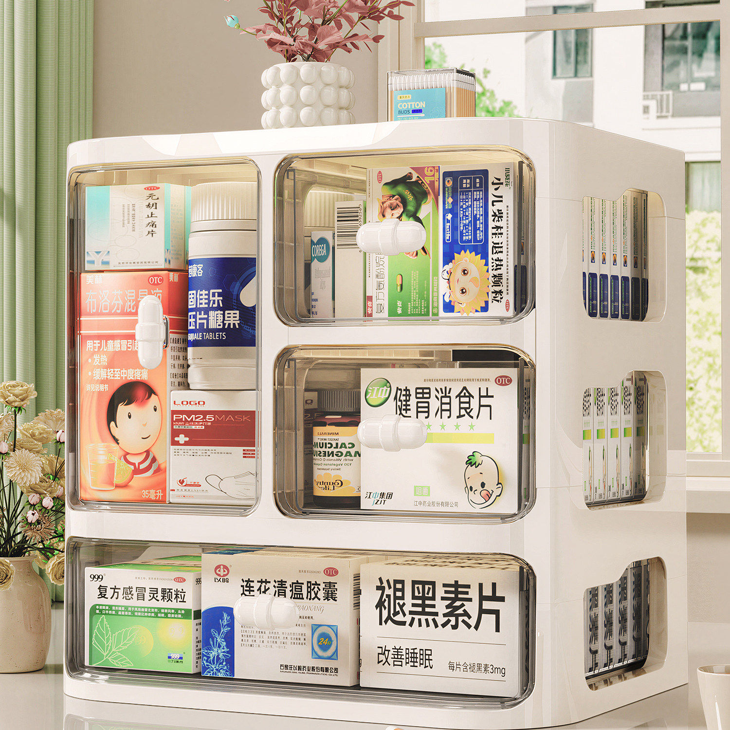 日本新款医药箱家庭装大号药物收纳盒家用药品分层置物架医疗柜子