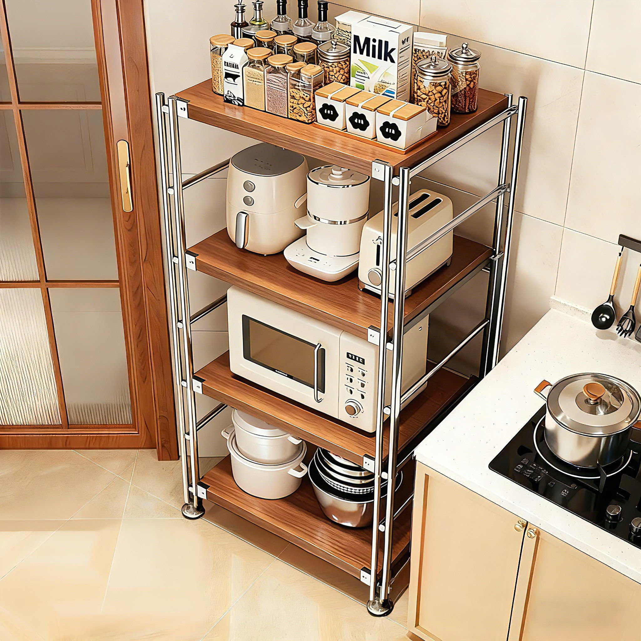 日本厨房置物架多功能落地多层微波炉收纳架中古风烤箱储物架货架,厨房/烹饪用具,微波炉置物架,淘宝优惠券,粉丝福利购,淘宝优惠卷