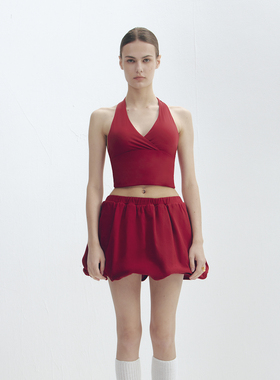 LOUD EYES 挂脖吊带背心小V领修身运动带胸垫外穿设计感2025新款