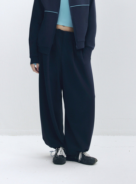 LOUD EYES 高腰松紧阔腿裤休闲长裤女夏束脚裤女款气球裤运动裤