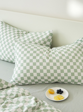 纯棉成人绿色枕套100全棉枕头套48cm×74cm一对装四季通用可水洗