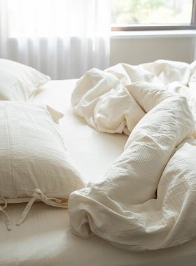 A类不染色生态床上四件套全棉纯棉亲肤裸睡白色床单酒店民宿风ins