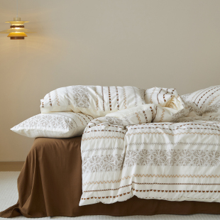 纯棉被套床单床品 费尔岛风格 A类 全棉针刺子提花床上四件套床笠款