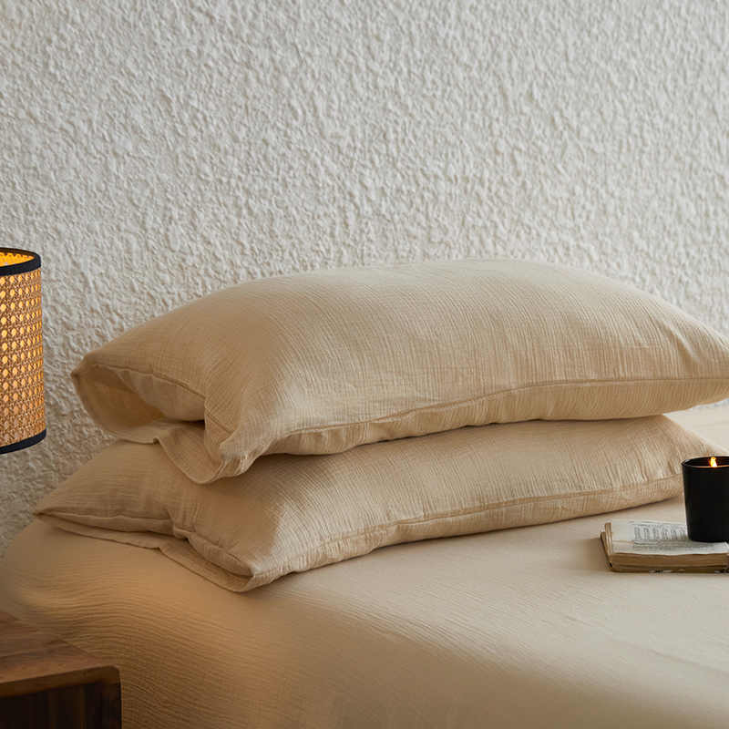 A类母婴级皱皱双层纱枕套全棉家用纯棉枕芯套枕头套48x74cm一对装