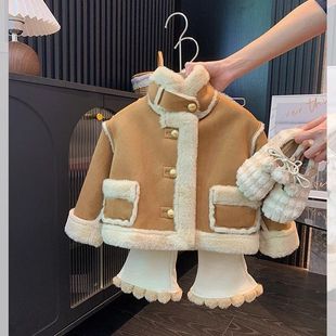 女童皮毛一体外套2025秋冬新款儿童加绒宝宝冬季加厚上衣中小童