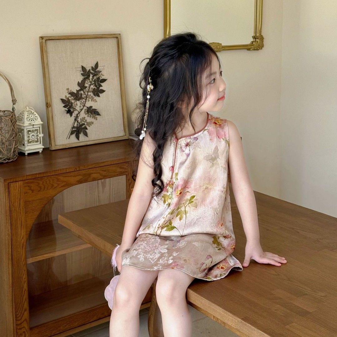 妈咪品质童装夏季新款2025新中式无袖背心裙旗袍气质碎花连衣裙