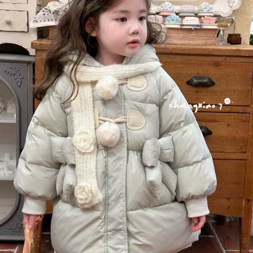 女童中长款棉衣蝴蝶结加厚外套