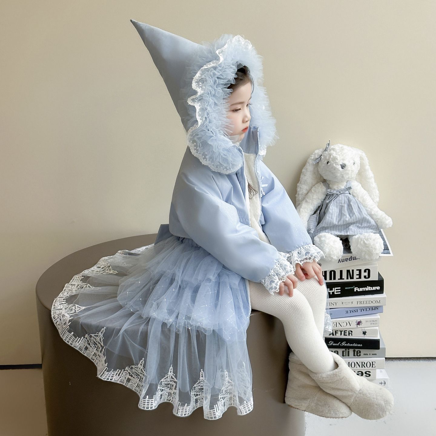 女童爱莎棉衣加厚长款艾莎风衣裙2025冬季新款女宝加绒冲锋衣外套