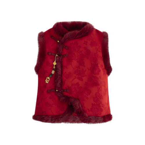 加厚2025新款秋冬红色毛边唐装