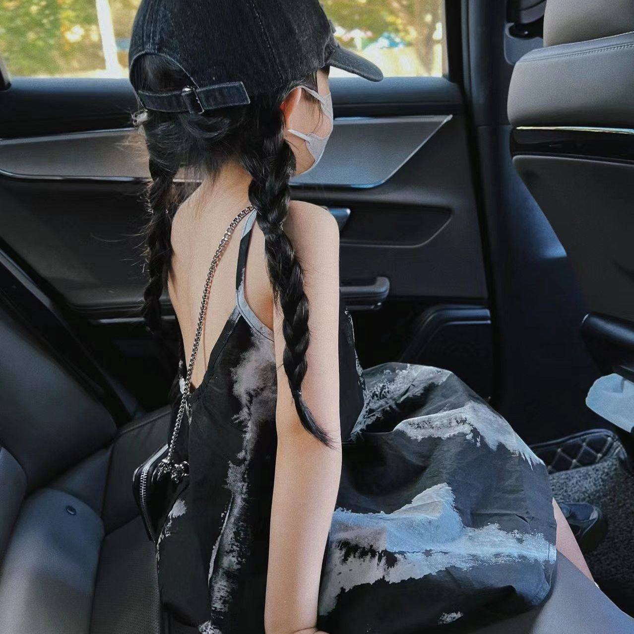 韩国女童韩版洋气奶萌吊带裙女宝宝夏装清新可爱扎染裸背连衣裙子