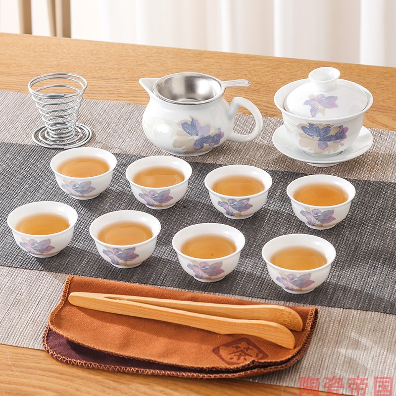高温白玉瓷陶瓷潮汕功夫茶具盖碗茶壶茶杯公杯高档办公家用泡茶