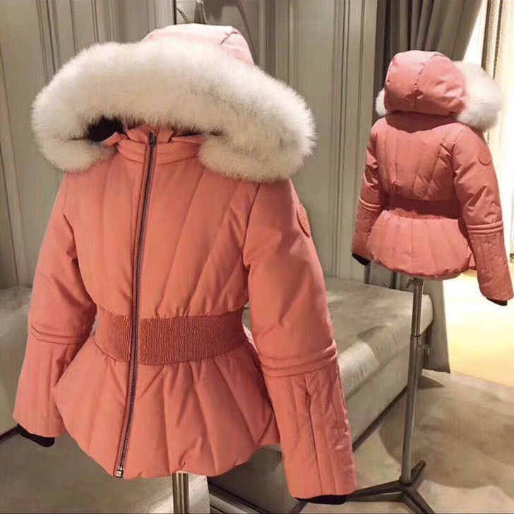 女童收腰羽绒服2024新款洋气中大童冬专柜品质大毛领粉色外套