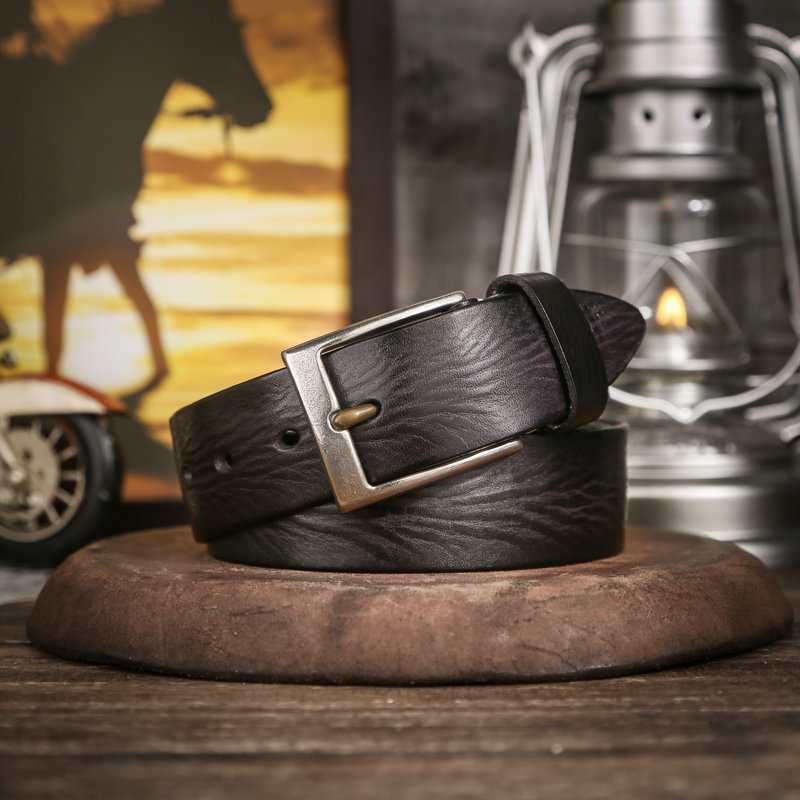 男士头层牛皮钢扣复古阿美咔叽