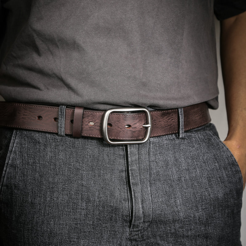 男士头层牛皮古银色扣头百搭