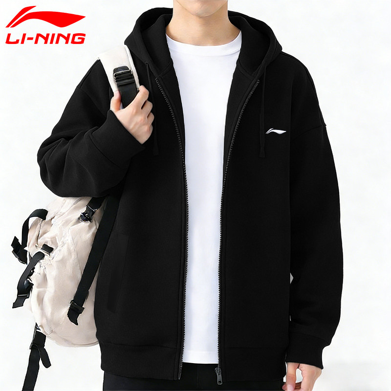 李宁外套男款春季新款黑色棉质舒适透气连帽卫衣男宽松休闲运动服,运动服/休闲服装,运动茄克/外套,淘宝优惠券,粉丝福利购,淘宝优惠卷